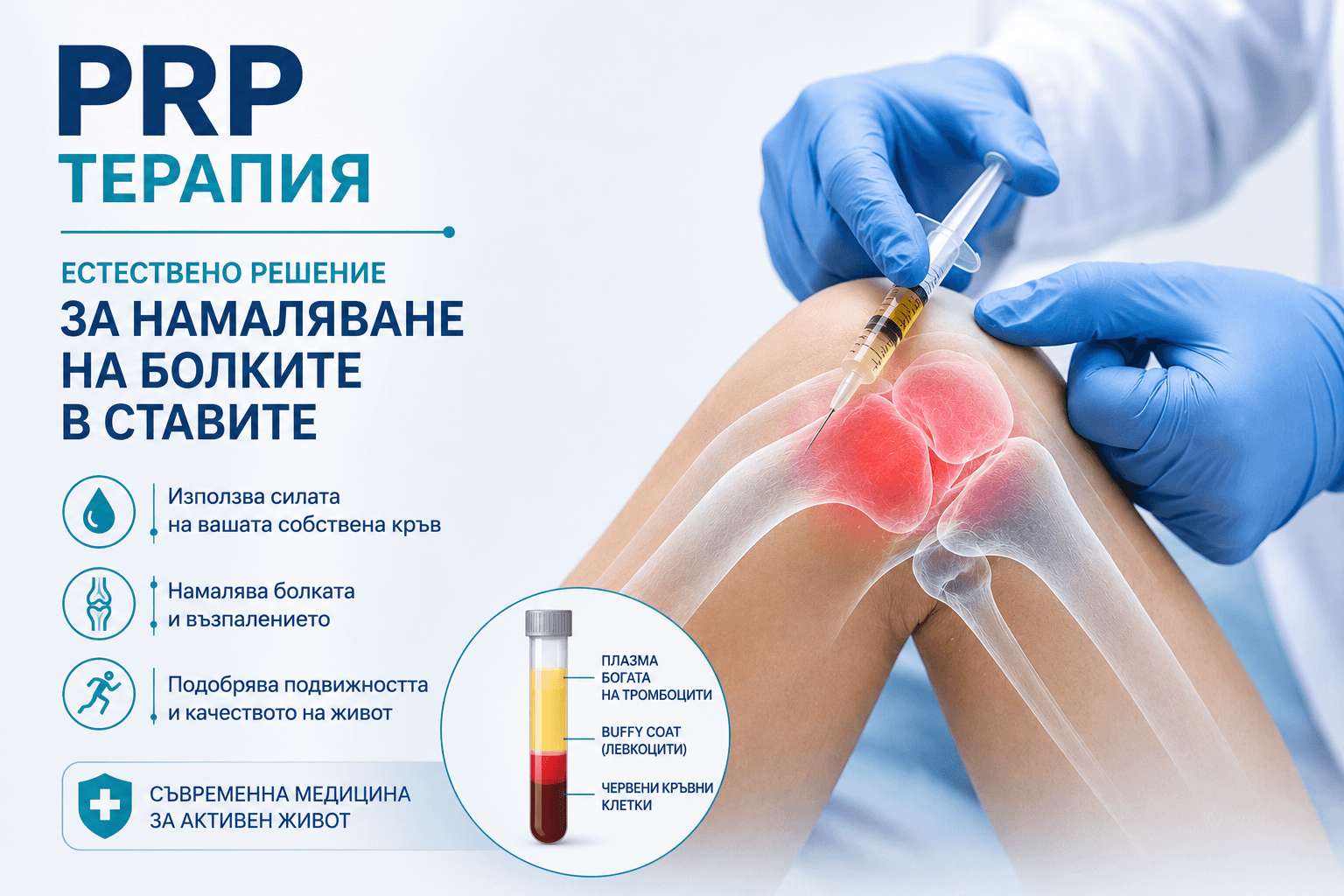 PRP therapy: a provider injecting platelet-rich plasma into a patient's knee joint